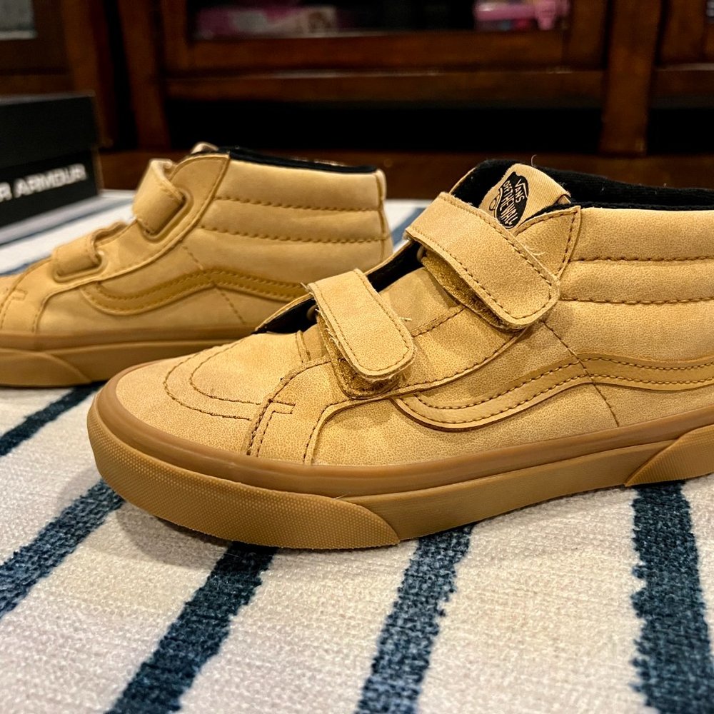 Tan Velcro Boys Vans Size 2.5